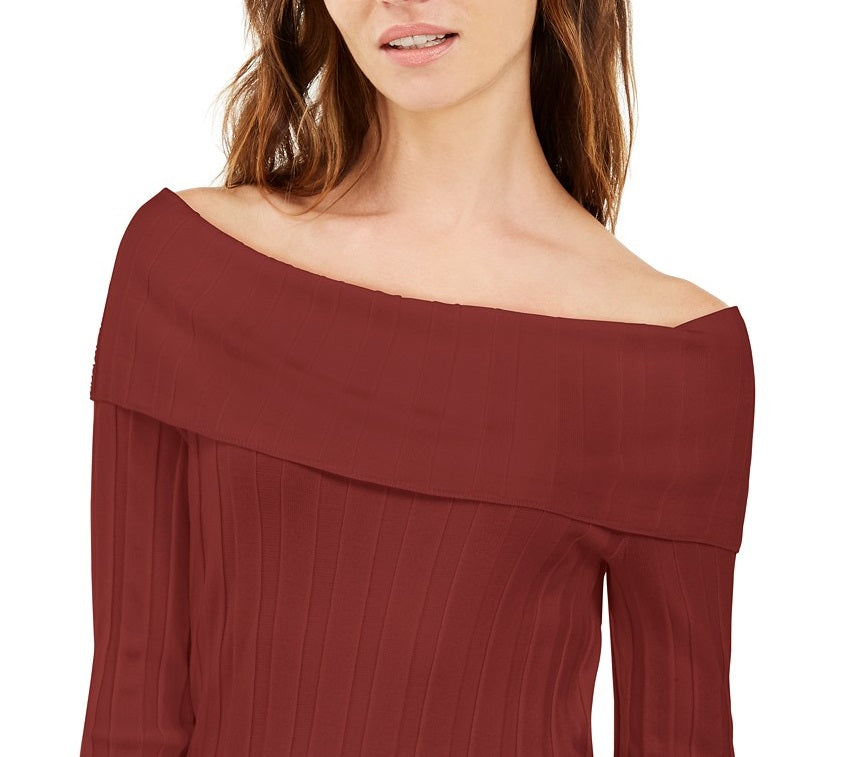 Suéter feminino canelado ombro a ombro INC International Concepts, vermelho, tamanho XX-G