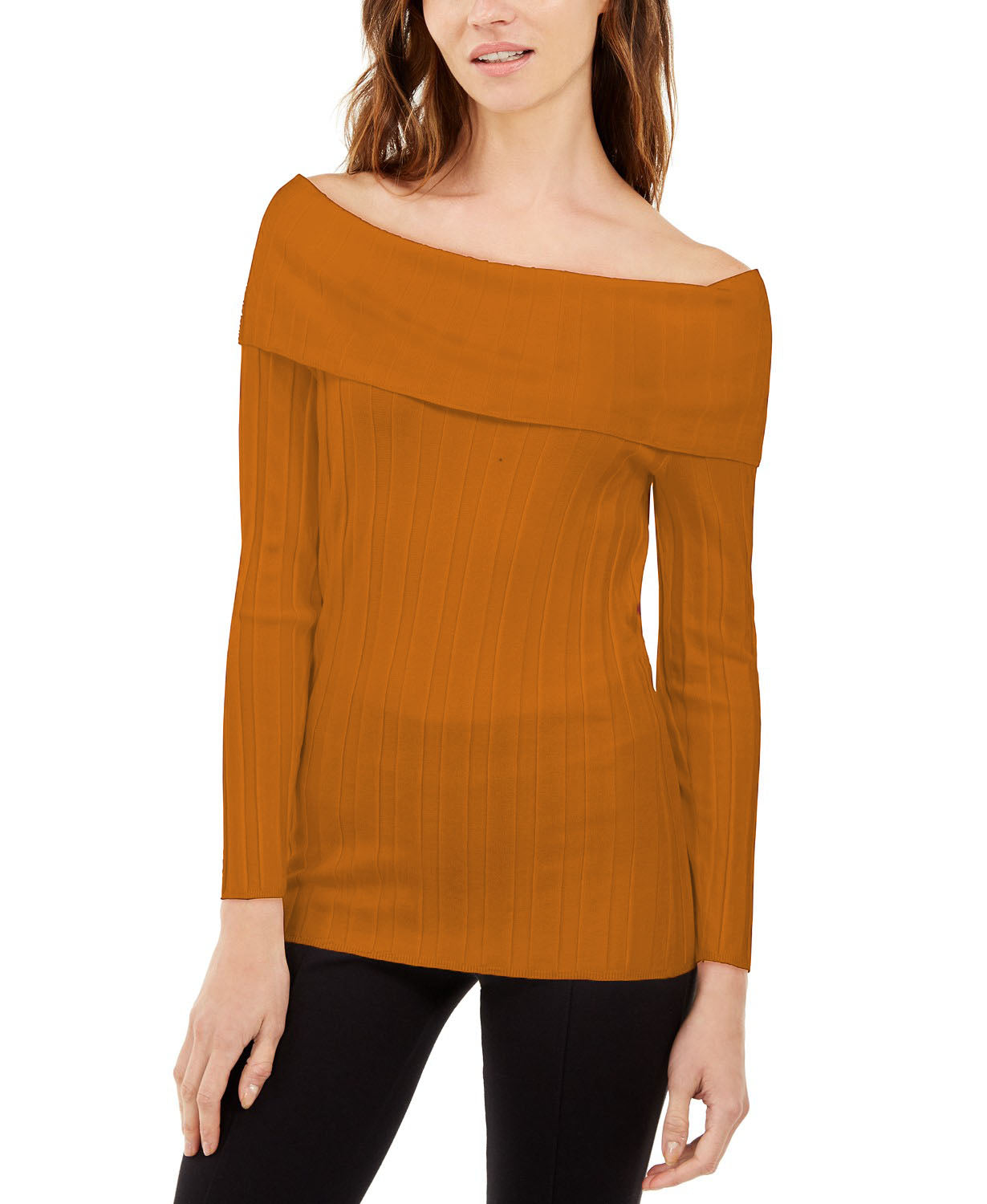 Suéter feminino canelado ombro a ombro da INC International Concepts, amarelo, tamanho X-G