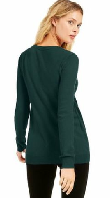 Suéter feminino com decote em V e botões da INC International Concepts, tamanho médio, verde