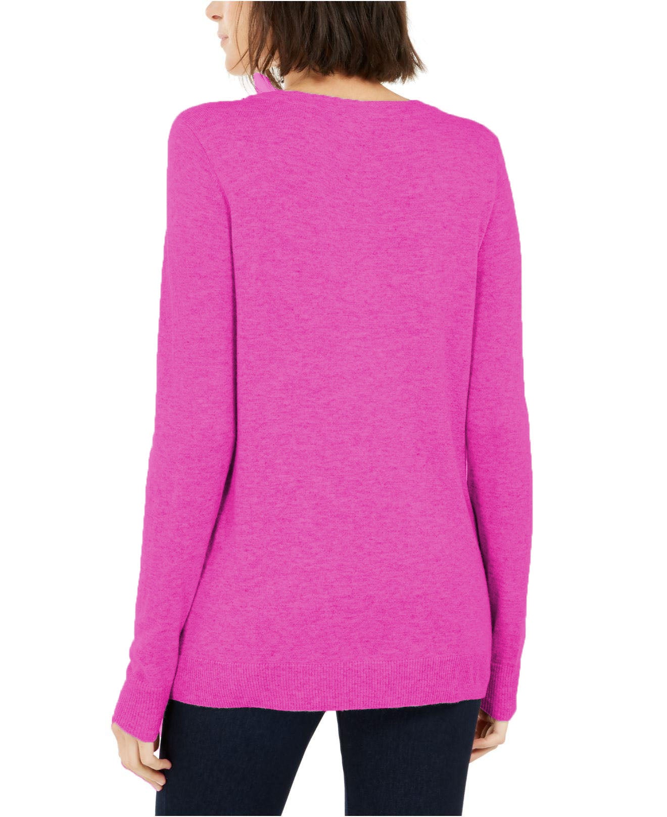 Suéter feminino com decote em V e detalhe de fechadura da INC International Concepts, rosa, tamanho pequeno