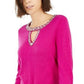 Suéter feminino com decote em V e detalhe de fechadura, da INC International Concepts, rosa escuro, tamanho extra grande