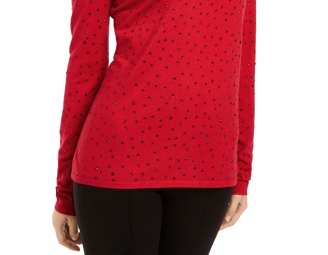 Suéter feminino com decote em V e detalhe de fechadura da INC International Concepts, vermelho, tamanho X-G