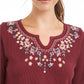 Blusa térmica feminina de algodão com decote aberto e bordado Style &amp; Co, vermelha, tamanho médio