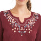 Blusa térmica feminina de algodão com decote aberto e bordado Style &amp; Co, vermelha, tamanho pequeno