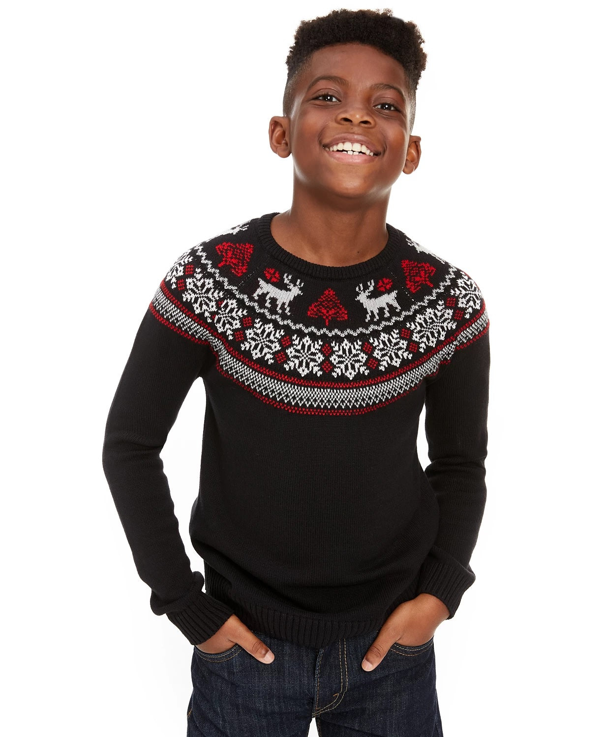 Suéter Charter Club Big Boys Fair Isle Family Preto Tamanho X-G
