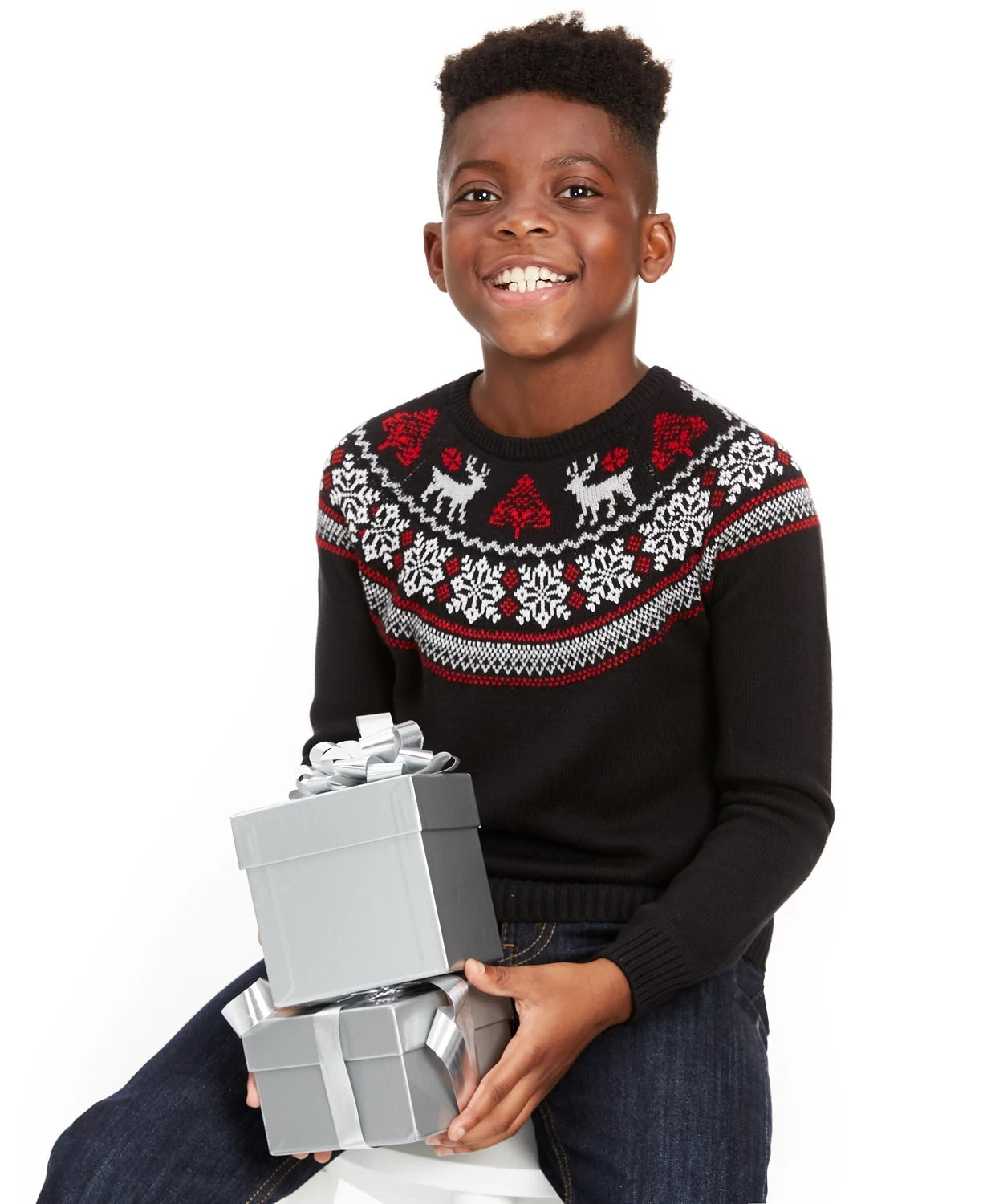 Suéter Charter Club Big Boys Fair Isle Family Preto Tamanho X-G