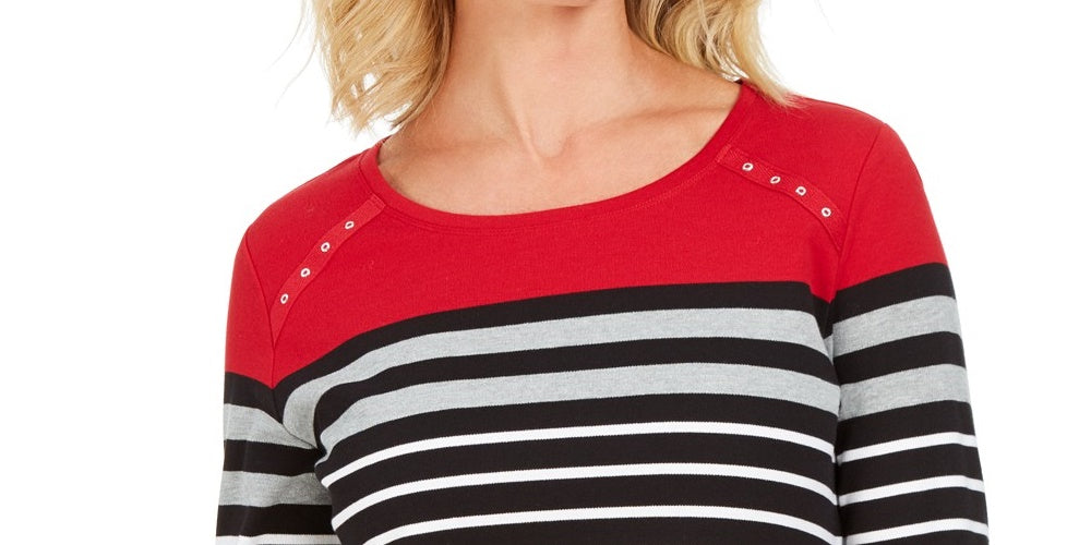 Karen Scott Sport Feminino Listrado Colorblocked com Ilhós Vermelho Tamanho Médio