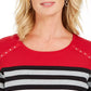 Karen Scott Sport Feminino Listrado Colorblocked com Ilhós Vermelho Brilhante Tamanho Extra Pequeno