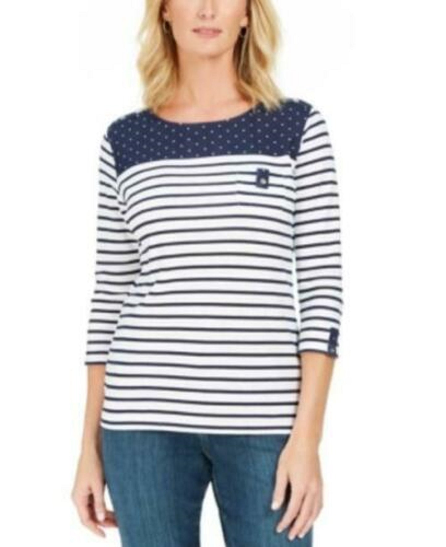 Karen Scott Sport Colorblocked Listrado Top Feminino Azul Tamanho P