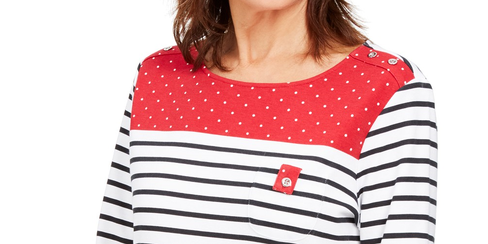 Karen Scott Sport Colorblocked Listrado Top Feminino Vermelho Brilhante Tamanho Extra Pequeno