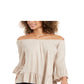 Blusa feminina estilo &amp; co, ombro de fora, manga sino, marrom, tamanho pequeno