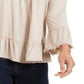 Blusa feminina estilo &amp; co, ombro de fora, manga sino, marrom, tamanho pequeno
