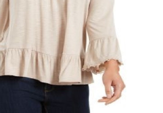 Blusa feminina estilo &amp; co, ombro de fora, manga sino, marrom, tamanho pequeno