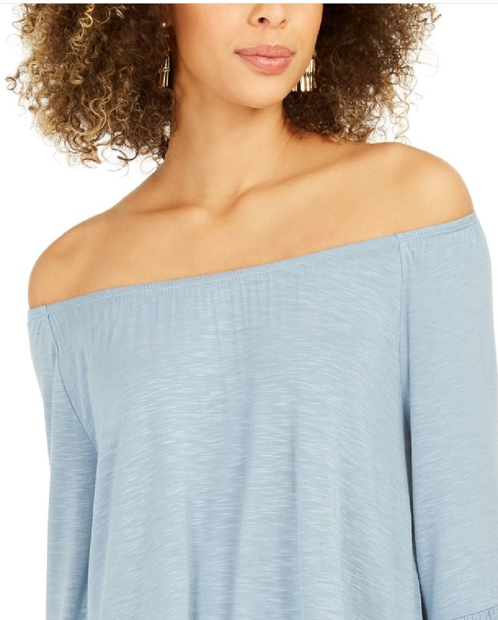 Blusa feminina estilo &amp; co, ombro de fora, manga sino, azul, tamanho extra grande