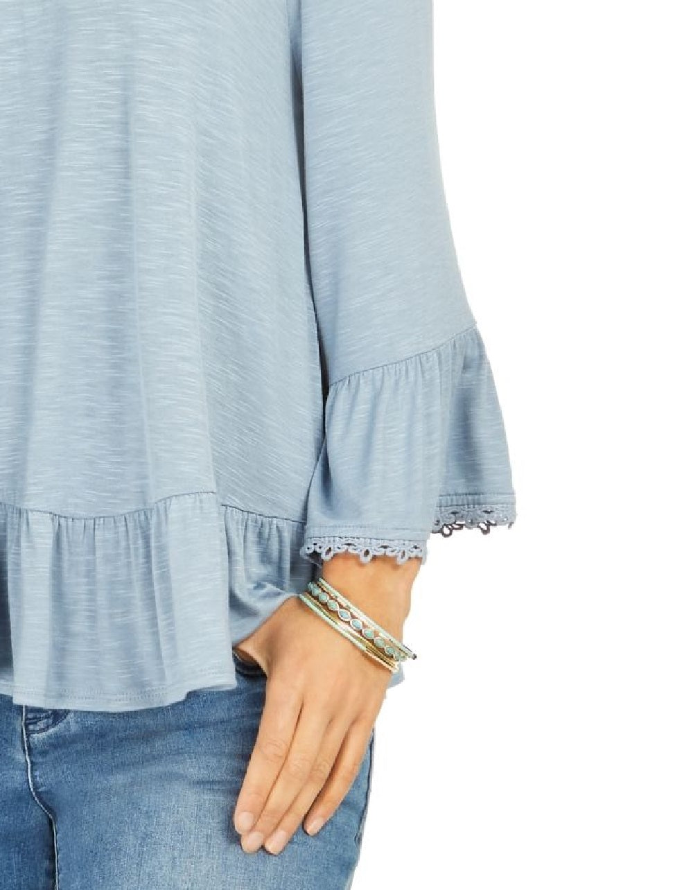 Blusa feminina estilo &amp; co, ombro de fora, manga sino, azul, tamanho extra grande
