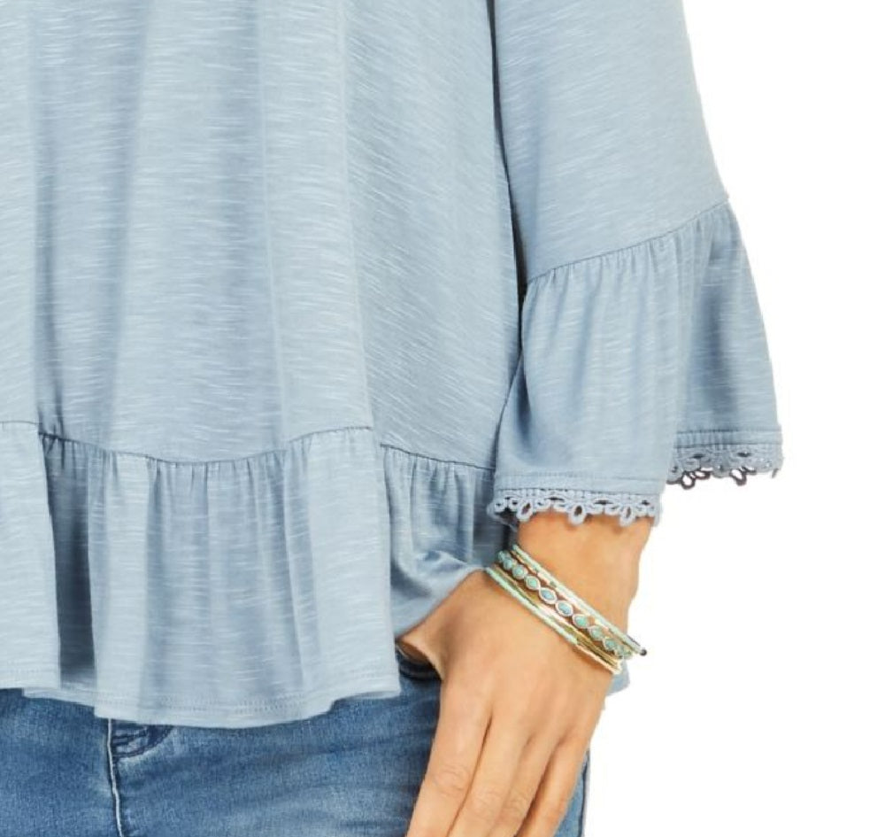 Blusa feminina estilo &amp; co, ombro de fora, manga sino, azul, tamanho extrapequeno