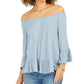 Blusa feminina estilo &amp; co, ombro de fora, manga sino, azul, tamanho 2, extra grande