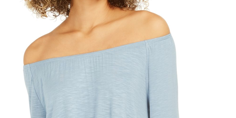Blusa feminina estilo &amp; co, ombro de fora, manga sino, azul, tamanho 2, extra grande