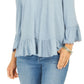 Blusa feminina estilo &amp; co, ombro de fora, manga sino, azul, tamanho 2, extra grande
