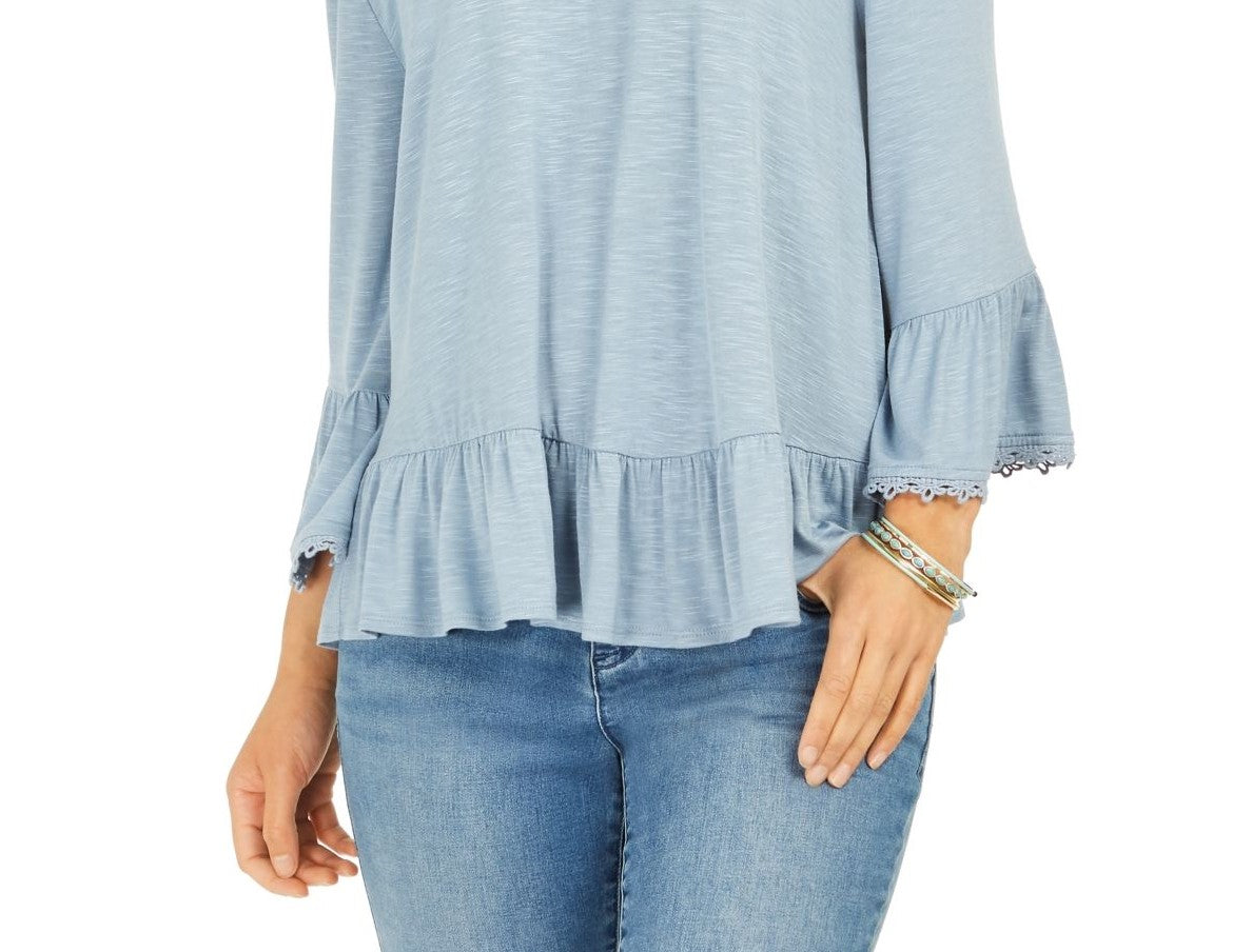 Blusa feminina estilo &amp; co, ombro de fora, manga sino, azul, tamanho 2, extra grande