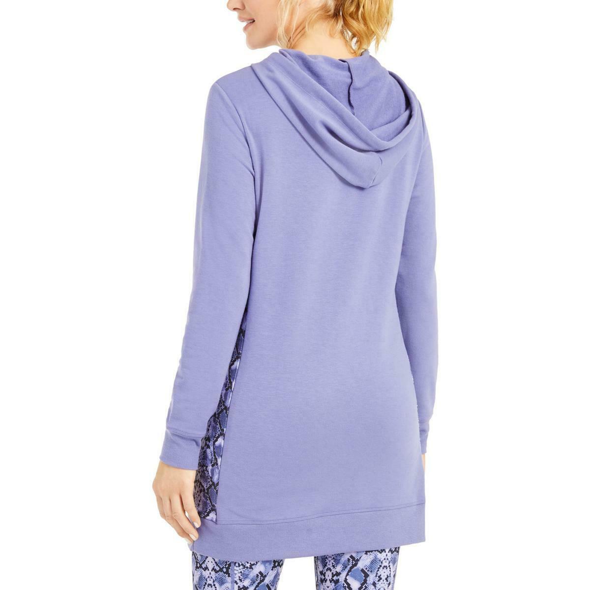 Ideology Moletom longo com capuz feminino estampado, tamanho grande, roxo médio