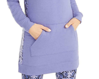 Ideology Moletom longo com capuz feminino estampado, tamanho grande, roxo médio