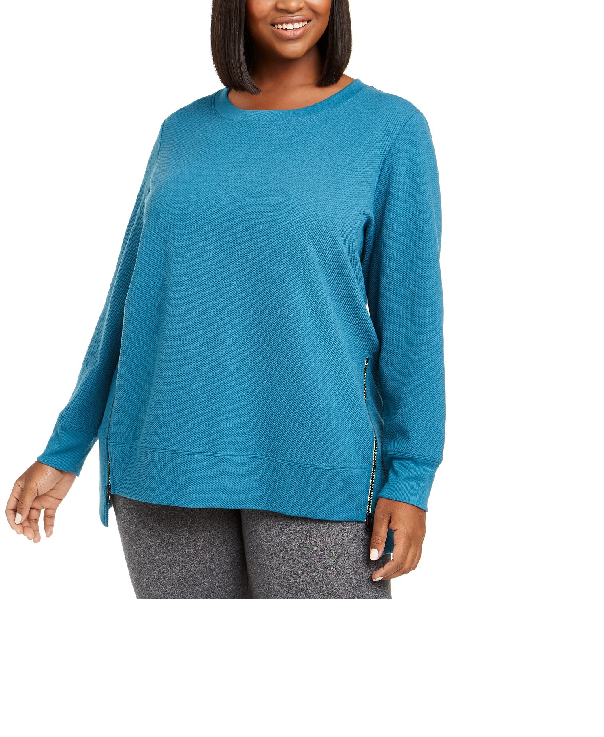 Ideology Moletom feminino plus size com zíper lateral, azul escuro, tamanho XX-G