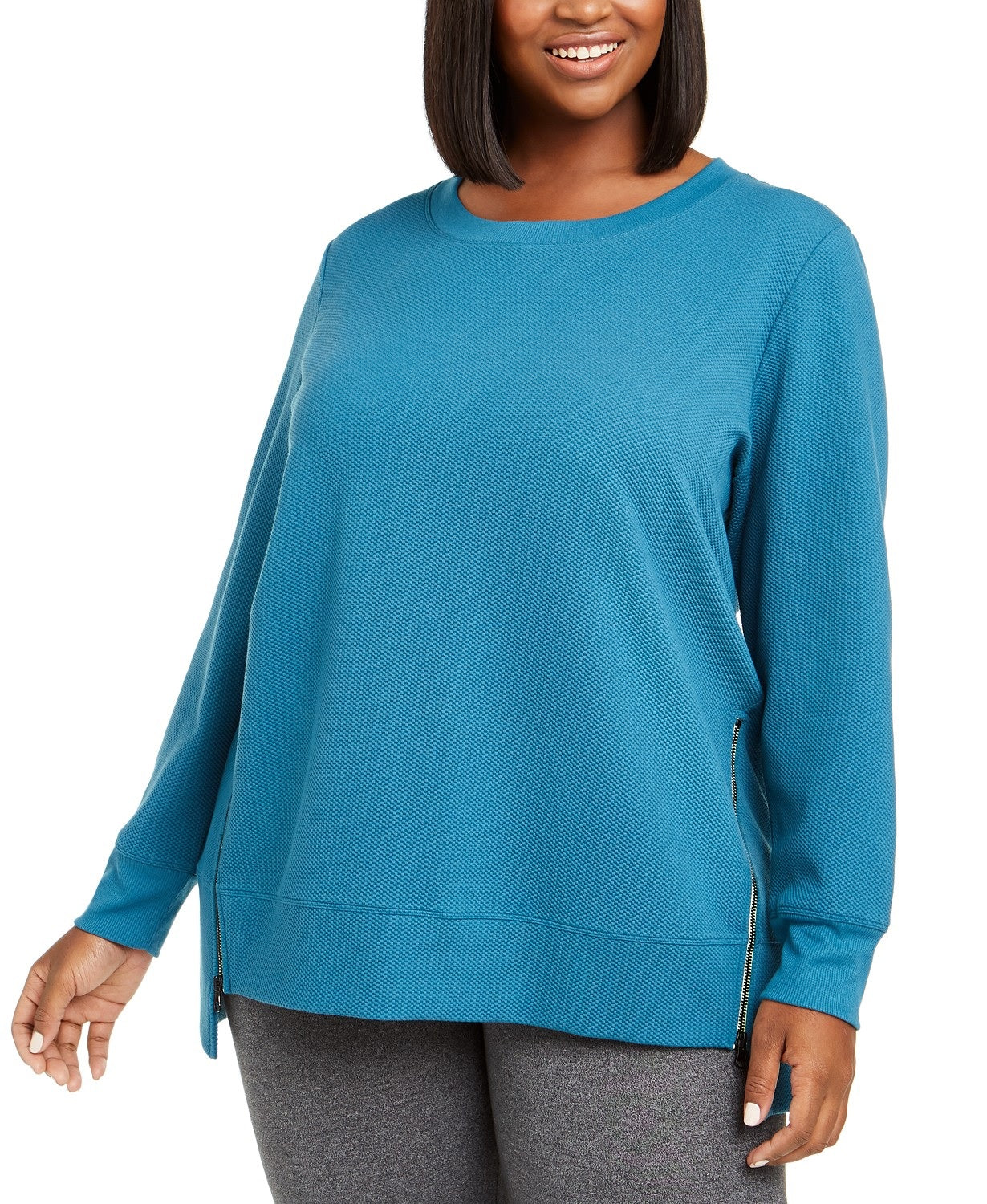 Ideology Moletom feminino plus size com zíper lateral, azul escuro, tamanho 3 extra grande