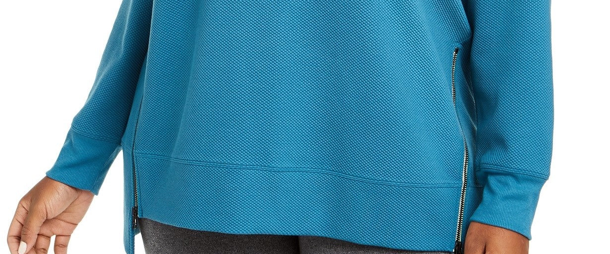 Ideology Moletom feminino plus size com zíper lateral, azul escuro, tamanho 3 extra grande