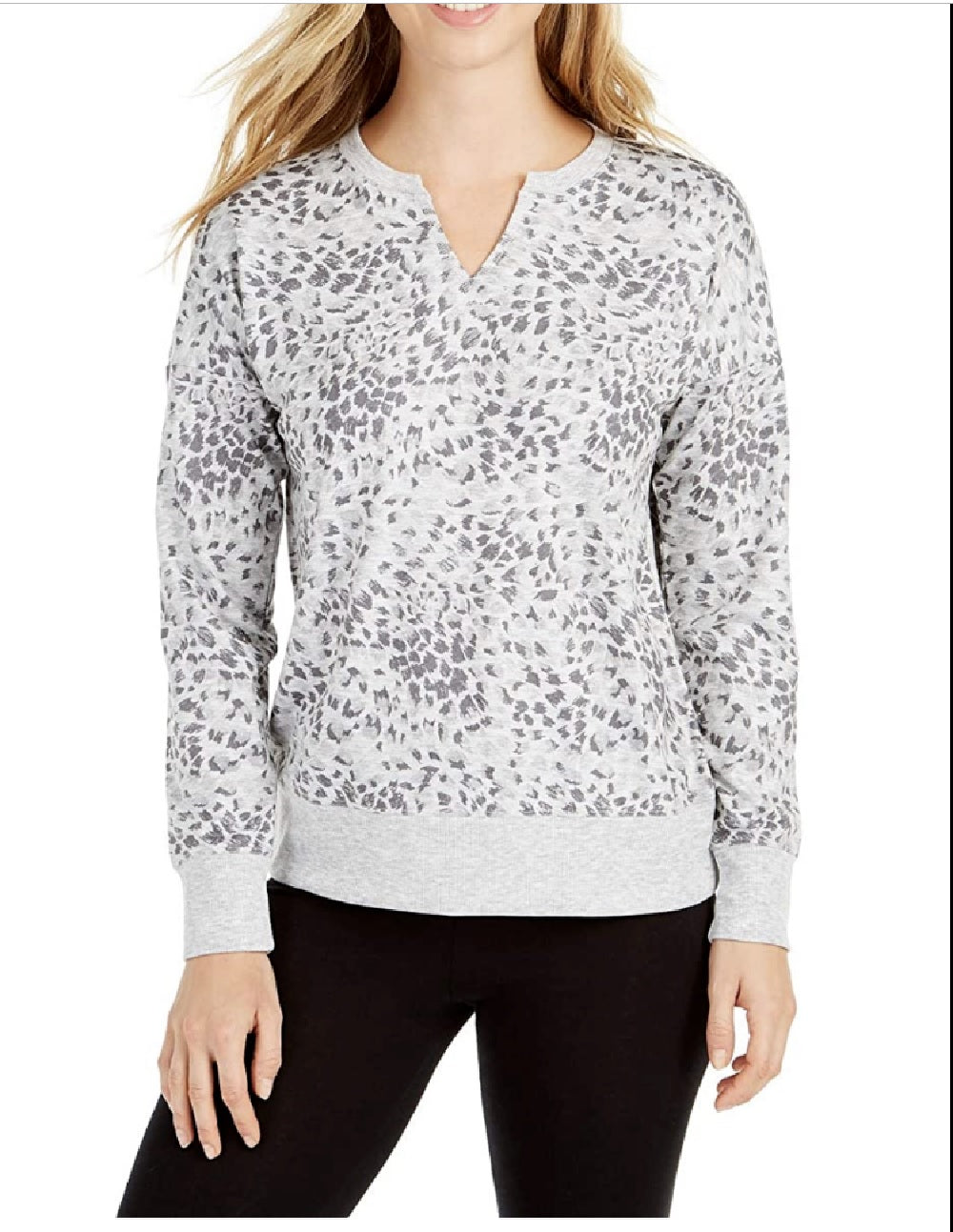 Blusa feminina estampada Ideology com decote dividido, cinza, tamanho 2, extra grande