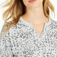 Blusa feminina estampada com decote aberto, tamanho pequeno, cinza