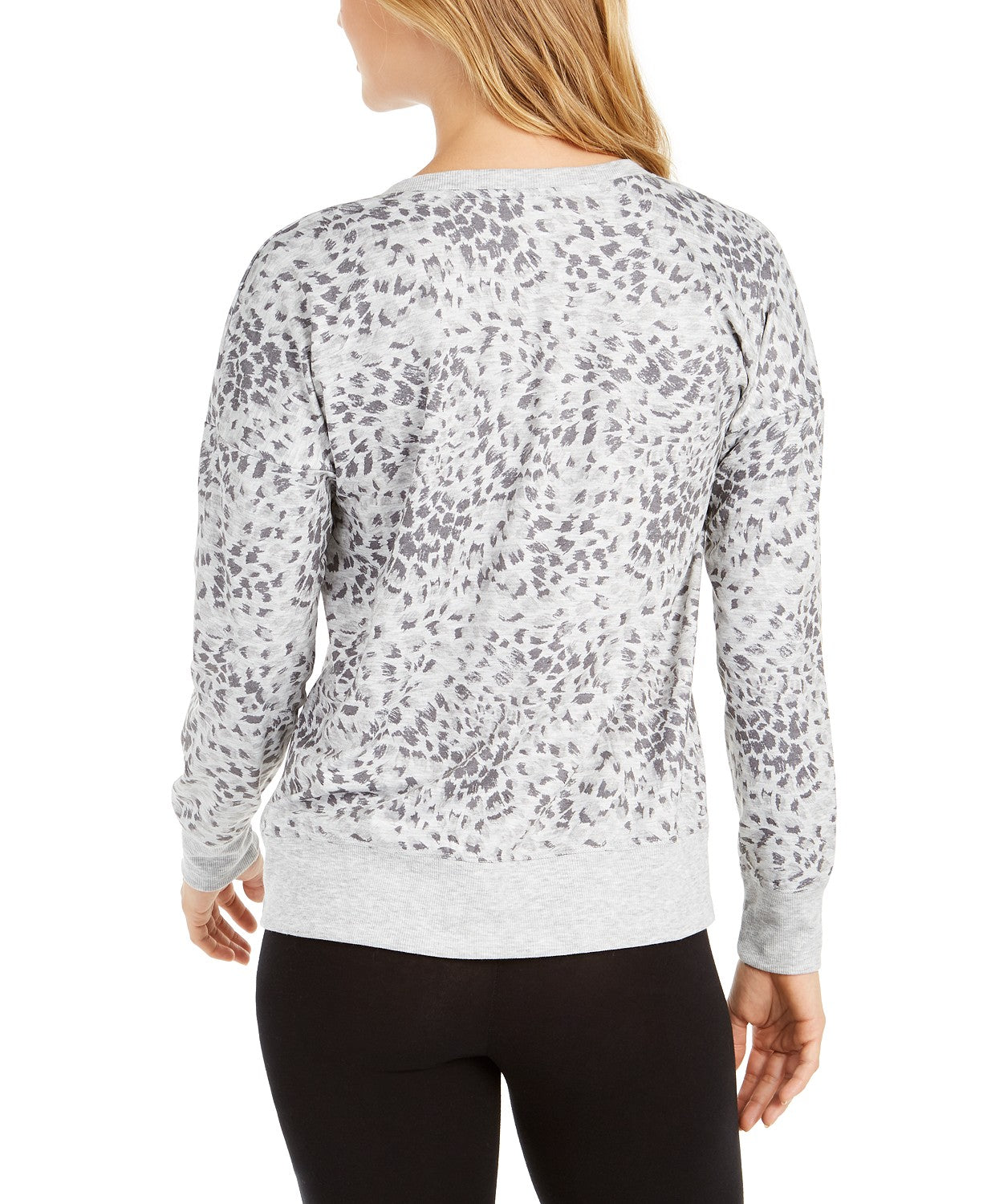 Blusa feminina estampada com decote aberto, tamanho extra grande, cinza