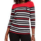 Karen Scott Sport Top Feminino Listrado Manga 3/4 Vermelho Brilhante Tamanho Médio