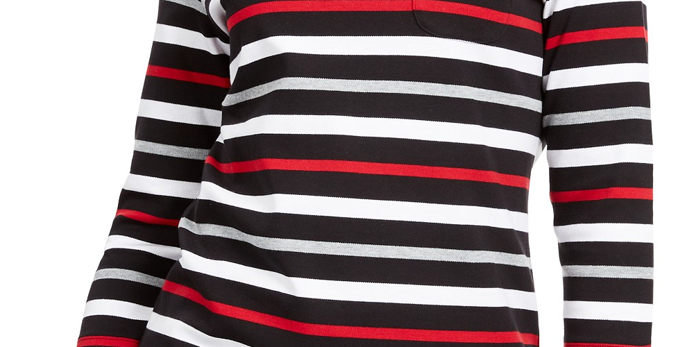 Karen Scott Sport Top Feminino Listrado Manga 3/4 Vermelho Brilhante Tamanho Médio