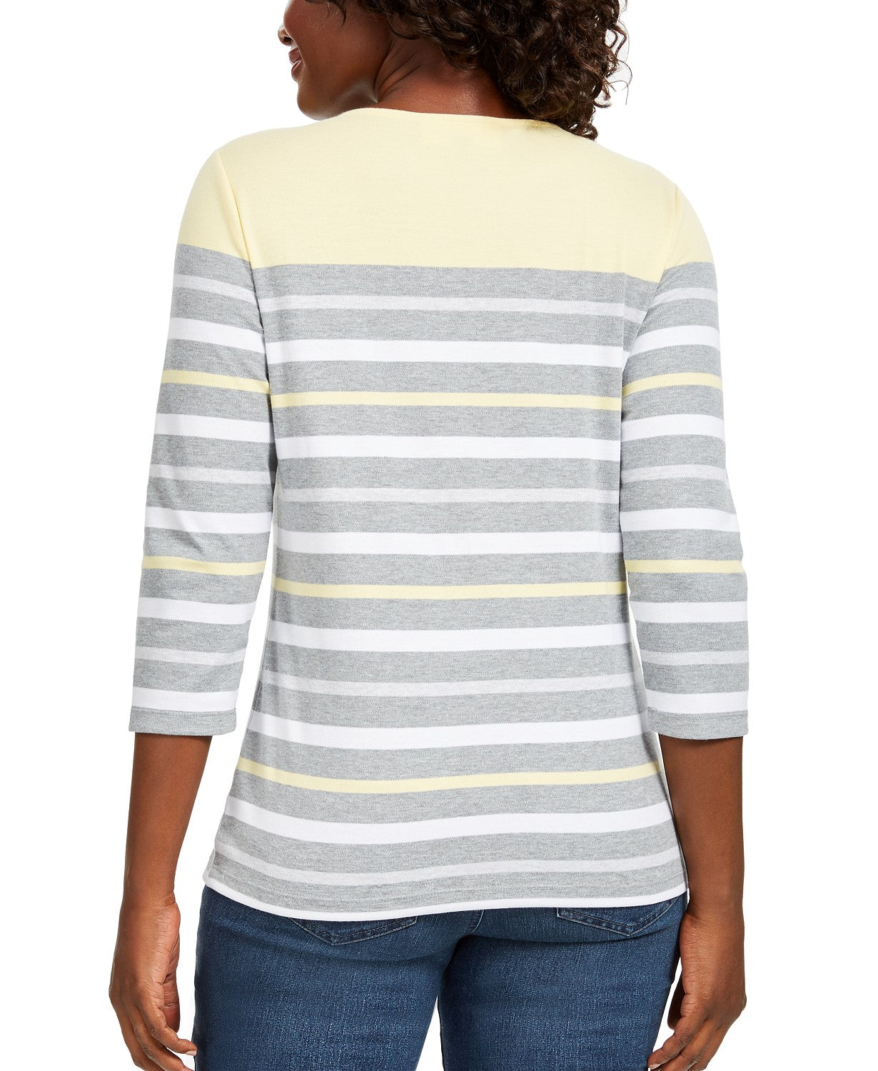 Karen Scott Sport Top Feminino Listrado Manga 3/4 Amarelo Tamanho Extra Pequeno