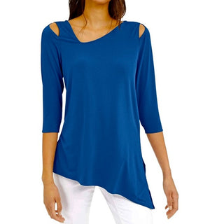 Blusa assimétrica com ombros descobertos Alfani feminina, azul, tamanho extra grande