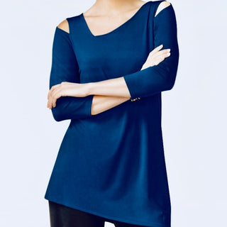 Blusa assimétrica com ombros descobertos Alfani feminina, azul, tamanho extra grande