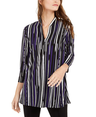 Blusa túnica feminina Alfani estampada com decote aberto, roxa, tamanho pequeno