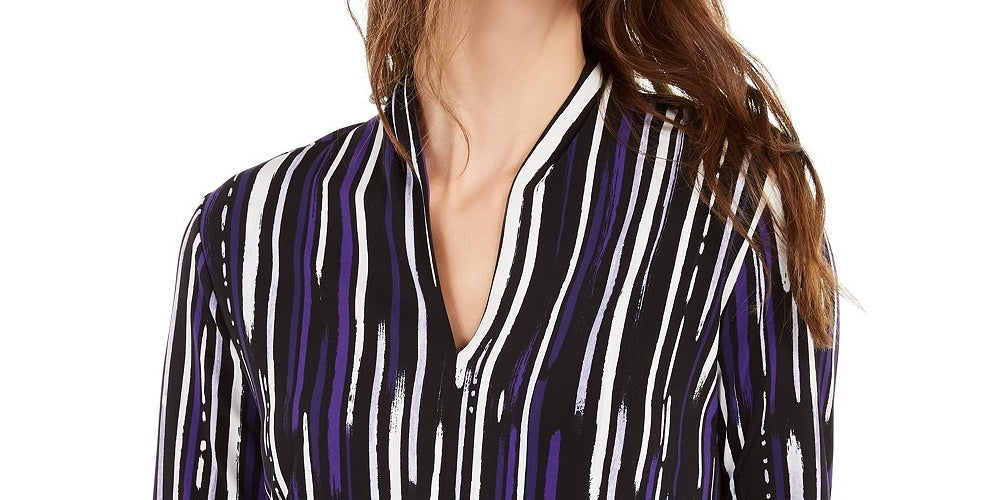 Blusa túnica feminina Alfani estampada com decote aberto, roxa, tamanho pequeno