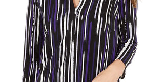 Blusa túnica feminina Alfani estampada com decote aberto, roxa, tamanho pequeno