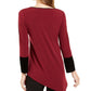 Blusa Alfani Feminina Petite Assimétrica com Barra Colorida e Blocos de Cor, Tamanho Vinho Petite Médio