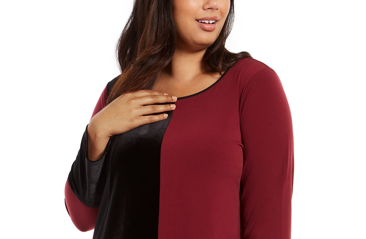 Túnica feminina Alfani Plus Size Colorblocked Assimétrica Vermelha Tamanho 0X