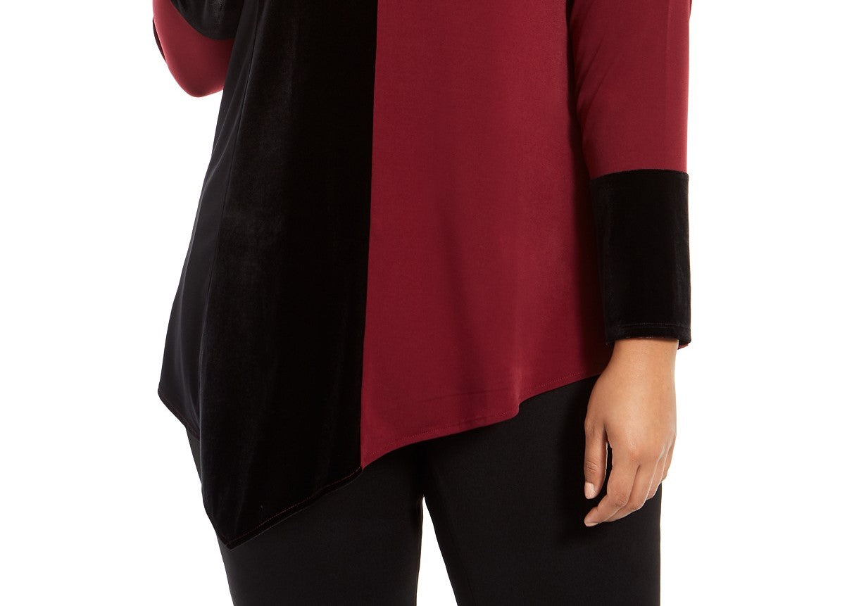 Túnica feminina Alfani Plus Size Colorblocked Assimétrica Vermelha Tamanho 0X