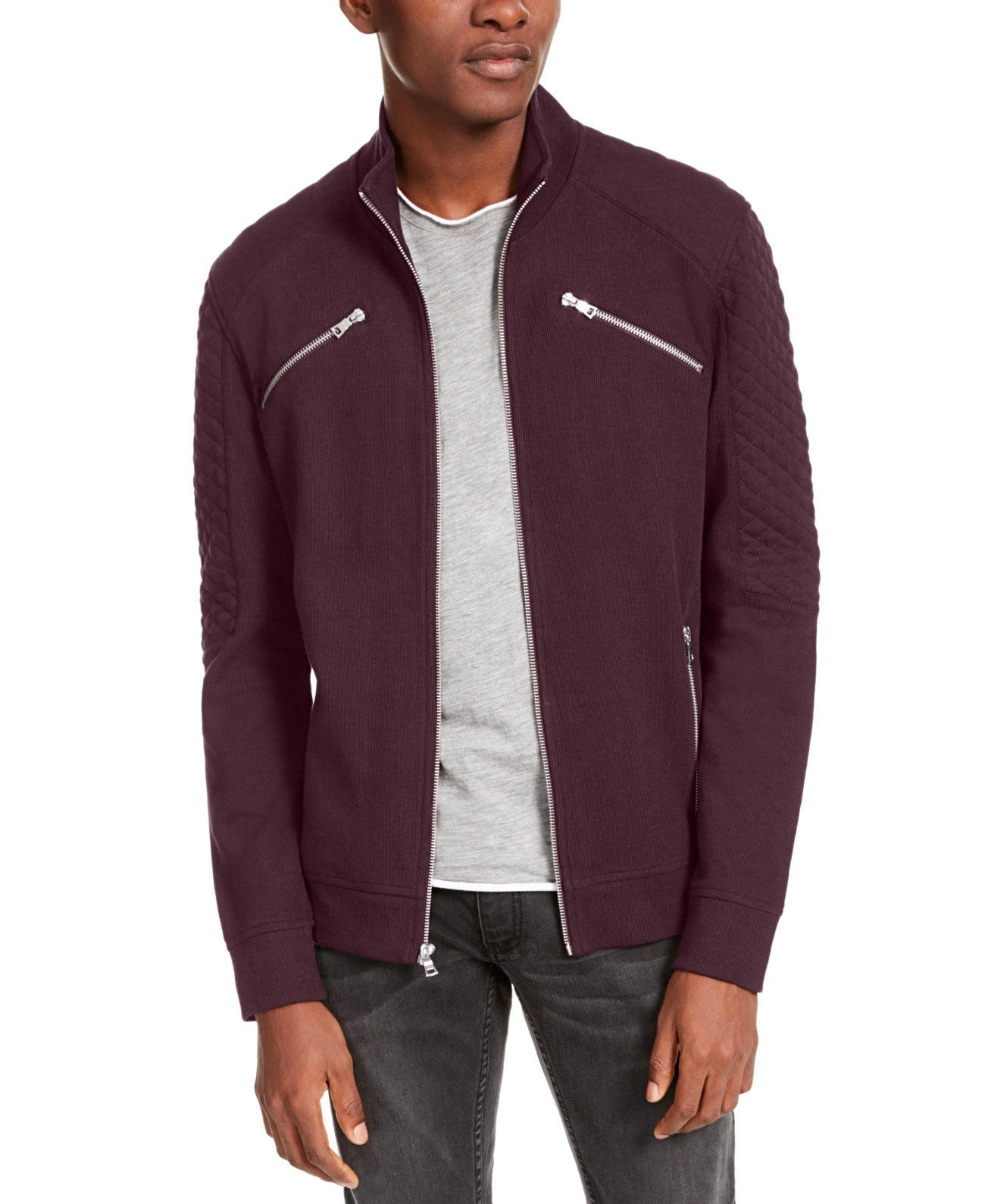 Jaqueta masculina acolchoada com nervuras e mangas compridas INC International Concepts, tamanho vinho, extra pequeno