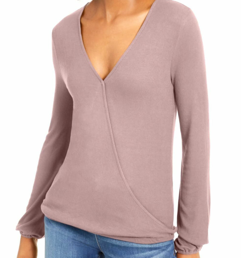 INC International Concepts Top Feminino Surplice Illusion Rosa Tamanho Pequeno