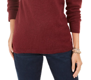 Suéter feminino de gola redonda Fair Isle da Style &amp; Co, tamanho médio, vinho