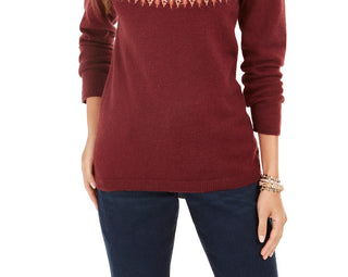 Suéter feminino Fair Isle com gola redonda, vermelho, tamanho pequeno, estilo &amp; co
