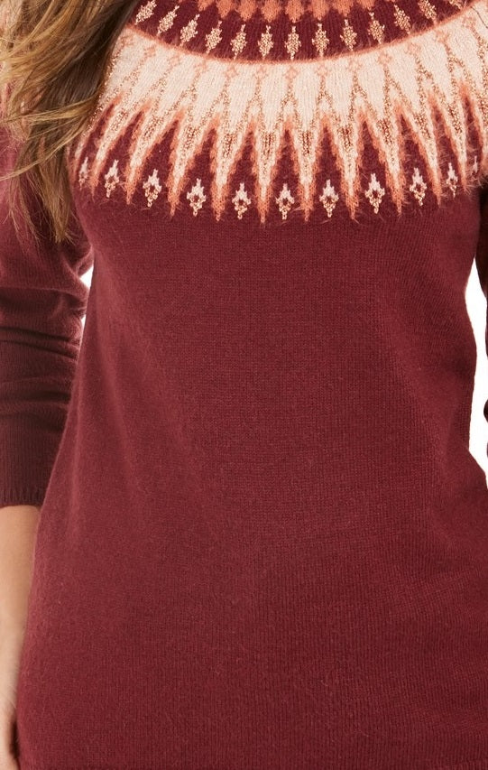 Suéter feminino Fair Isle com gola redonda, tamanho extra grande, vermelho, estilo &amp; co