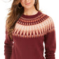 Suéter feminino Fair Isle com gola redonda, vermelho, tamanho X-S