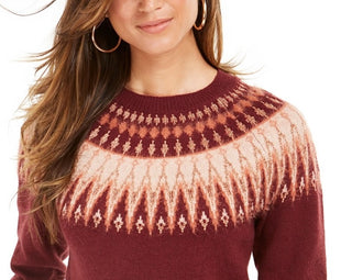Suéter feminino com gola redonda Fair Isle da Style &amp; Co, vinho